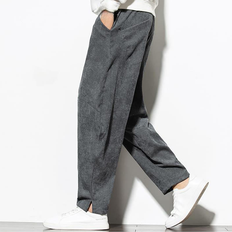 Pantaloni affusolati in velluto a coste di cotone da uomo Buddha Stones Fall Pure Color con tasche - image 1