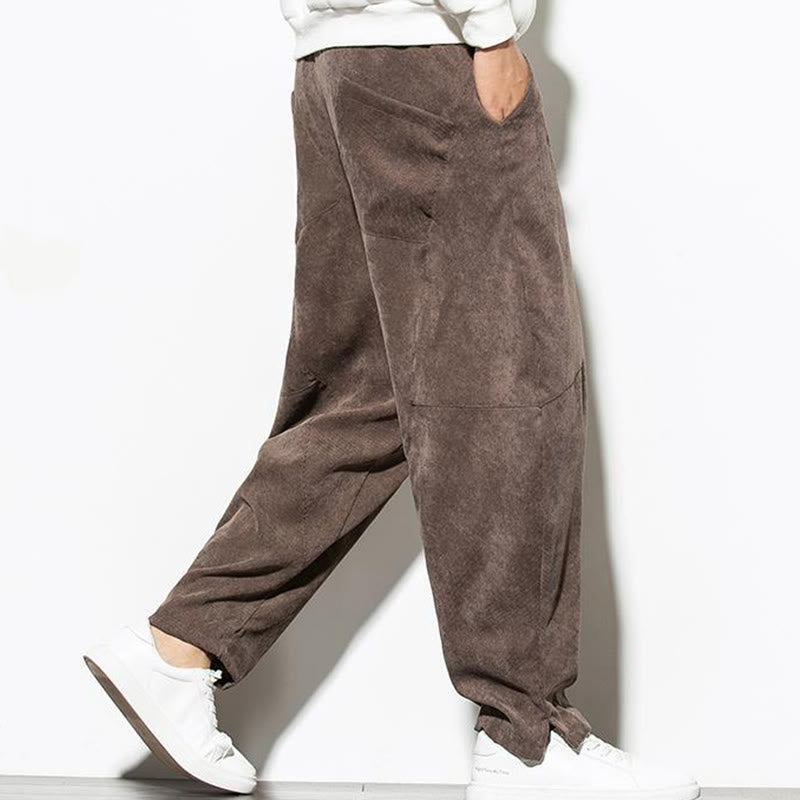 Pantaloni affusolati in velluto a coste di cotone da uomo Buddha Stones Fall Pure Color con tasche - image 30