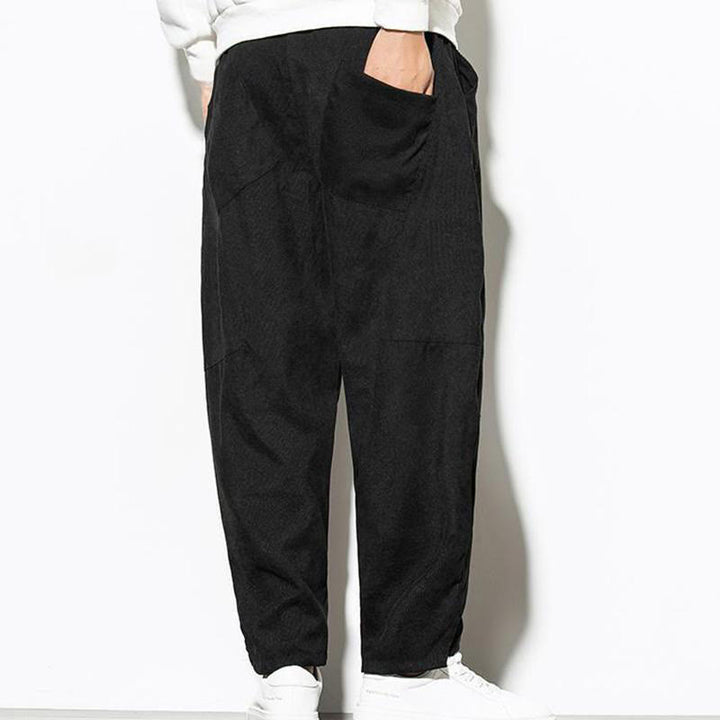 Pantaloni affusolati in velluto a coste di cotone da uomo Buddha Stones Fall Pure Color con tasche - image 15