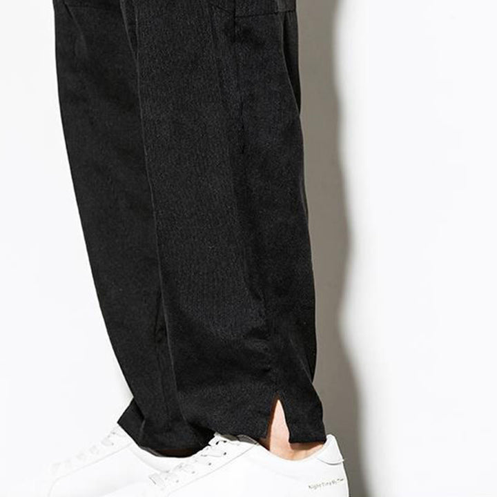 Pantaloni affusolati in velluto a coste di cotone da uomo Buddha Stones Fall Pure Color con tasche - image 21