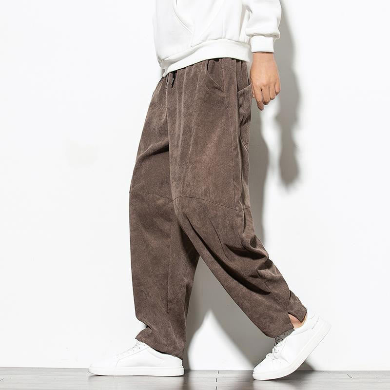 Pantaloni affusolati in velluto a coste di cotone da uomo Buddha Stones Fall Pure Color con tasche - Cioccolato - US/UK/AU46, EU56 (5XL) - image 22