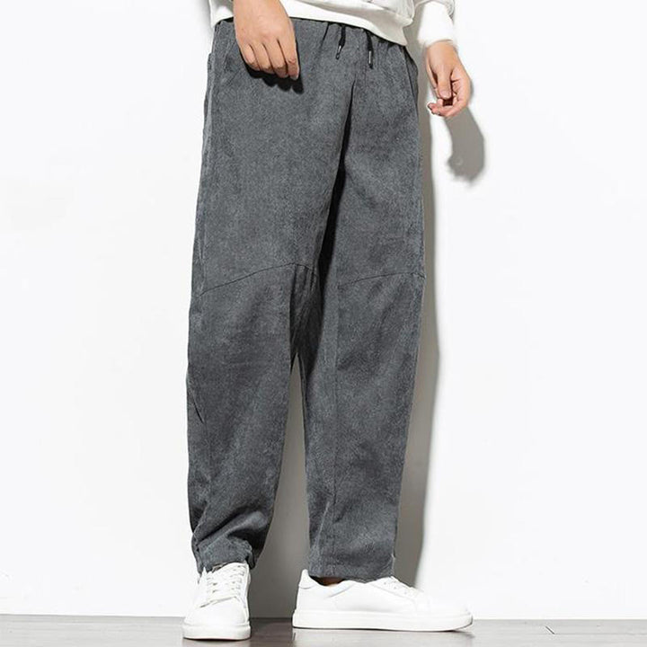 Pantaloni affusolati in velluto a coste di cotone da uomo Buddha Stones Fall Pure Color con tasche - image 4