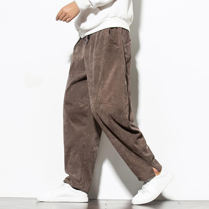 Pantaloni affusolati in velluto a coste di cotone da uomo Buddha Stones Fall Pure Color con tasche - image 25