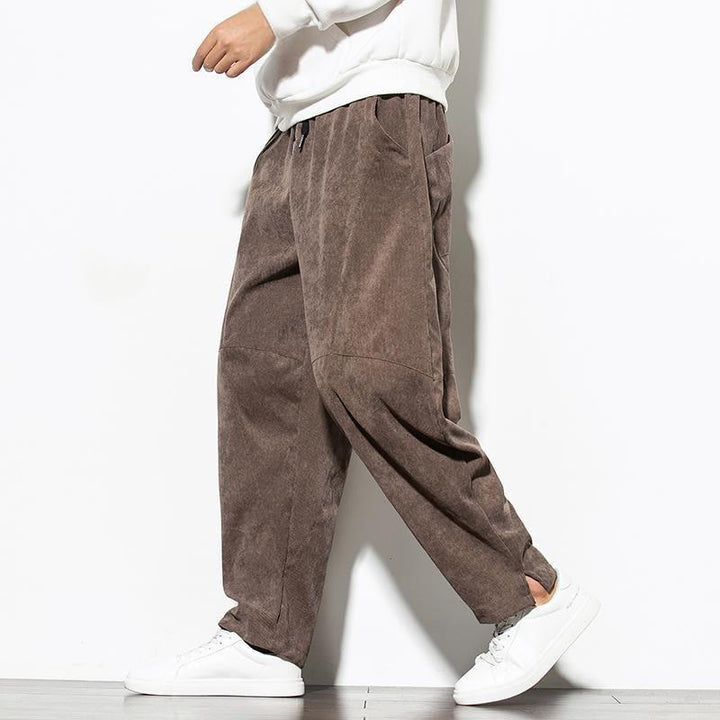 Pantaloni affusolati in velluto a coste di cotone da uomo Buddha Stones Fall Pure Color con tasche - image 25