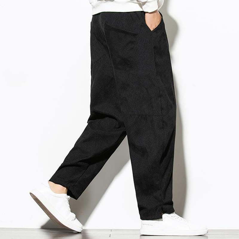 Pantaloni affusolati in velluto a coste di cotone da uomo Buddha Stones Fall Pure Color con tasche - image 16