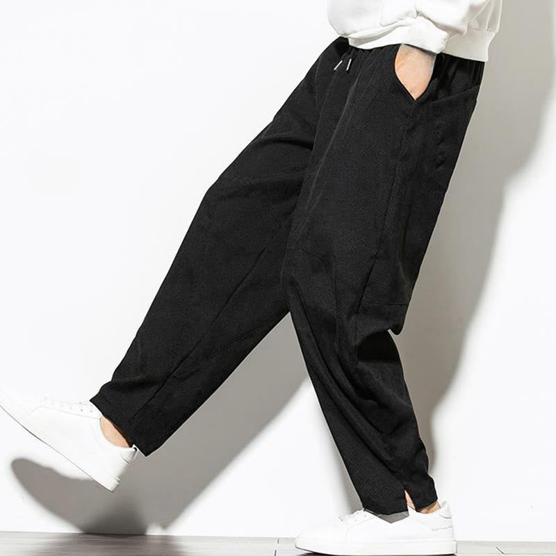Pantaloni affusolati in velluto a coste di cotone da uomo Buddha Stones Fall Pure Color con tasche - image 17