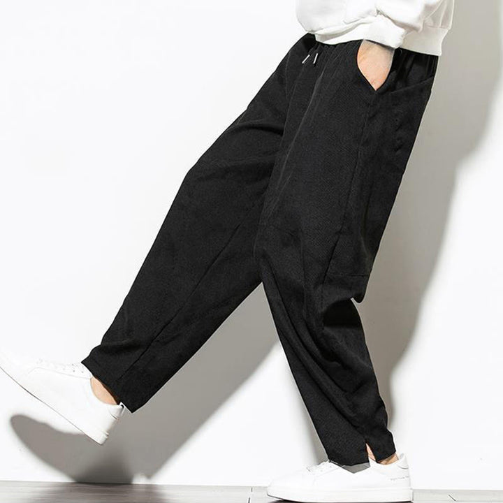 Pantaloni affusolati in velluto a coste di cotone da uomo Buddha Stones Fall Pure Color con tasche - image 17