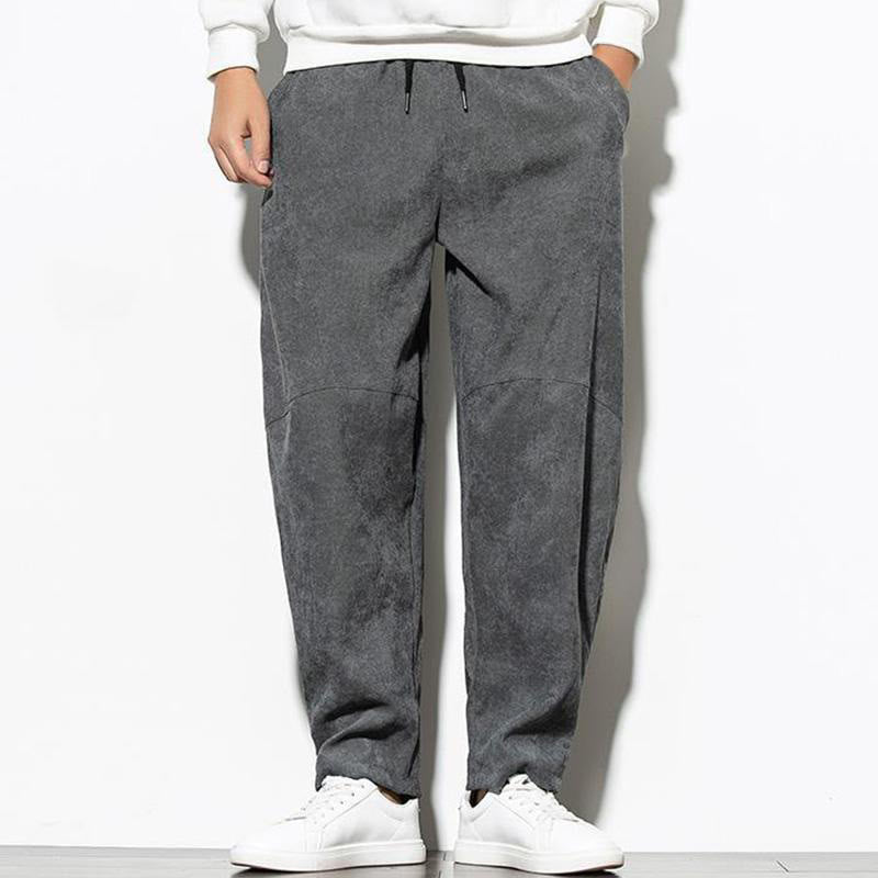 Pantaloni affusolati in velluto a coste di cotone da uomo Buddha Stones Fall Pure Color con tasche - image 5