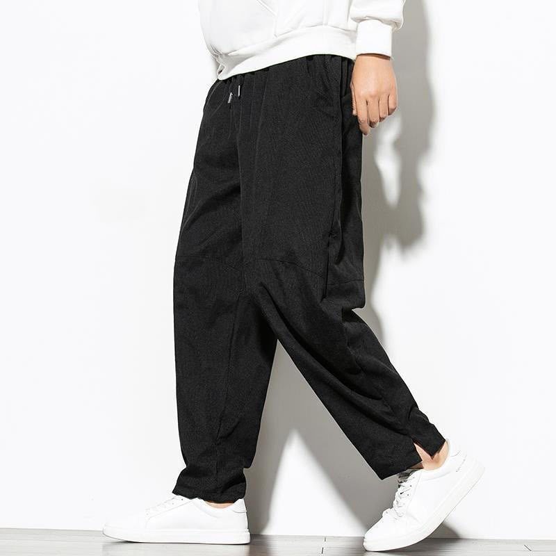 Pantaloni affusolati in velluto a coste di cotone da uomo Buddha Stones Fall Pure Color con tasche - image 13