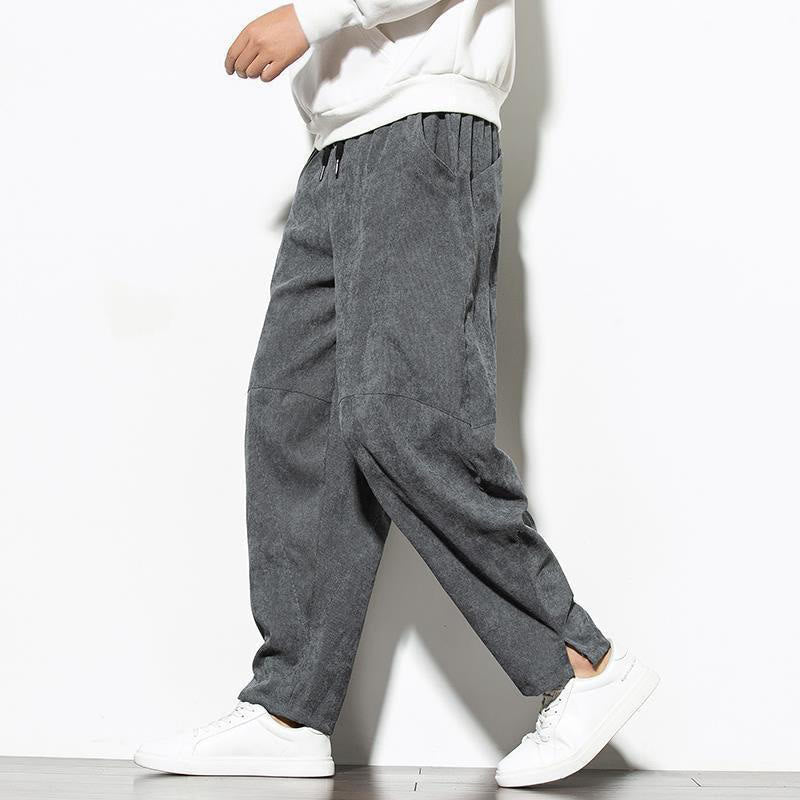 Pantaloni affusolati in velluto a coste di cotone da uomo Buddha Stones Fall Pure Color con tasche - Grigio ardesia - US/UK/AU46, EU56 (5XL) - image 0