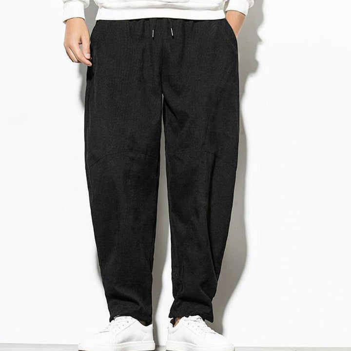 Pantaloni affusolati in velluto a coste di cotone da uomo Buddha Stones Fall Pure Color con tasche - image 10