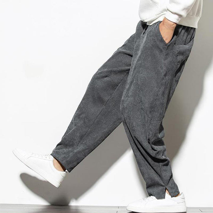 Pantaloni affusolati in velluto a coste di cotone da uomo Buddha Stones Fall Pure Color con tasche - image 8