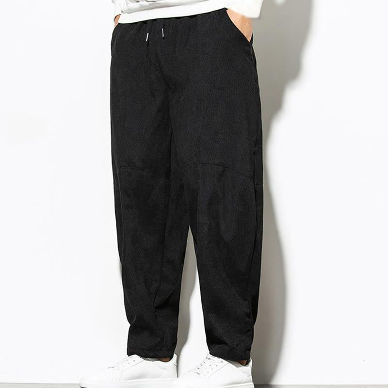 Pantaloni affusolati in velluto a coste di cotone da uomo Buddha Stones Fall Pure Color con tasche - image 14