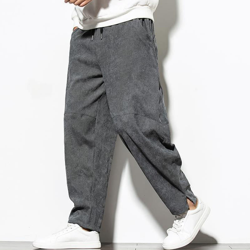Pantaloni affusolati in velluto a coste di cotone da uomo Buddha Stones Fall Pure Color con tasche - image 2