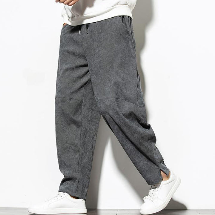 Pantaloni affusolati in velluto a coste di cotone da uomo Buddha Stones Fall Pure Color con tasche - image 2