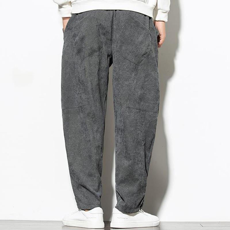 Pantaloni affusolati in velluto a coste di cotone da uomo Buddha Stones Fall Pure Color con tasche - image 6