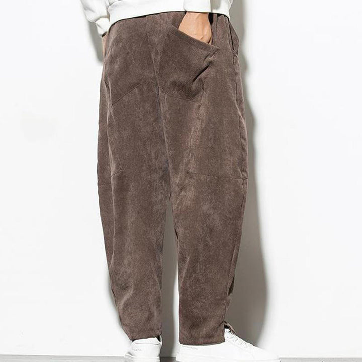 Pantaloni affusolati in velluto a coste di cotone da uomo Buddha Stones Fall Pure Color con tasche - image 28