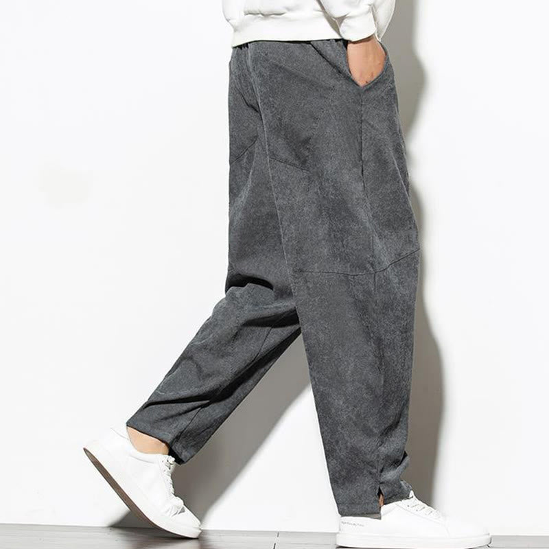 Pantaloni affusolati in velluto a coste di cotone da uomo Buddha Stones Fall Pure Color con tasche - image 3