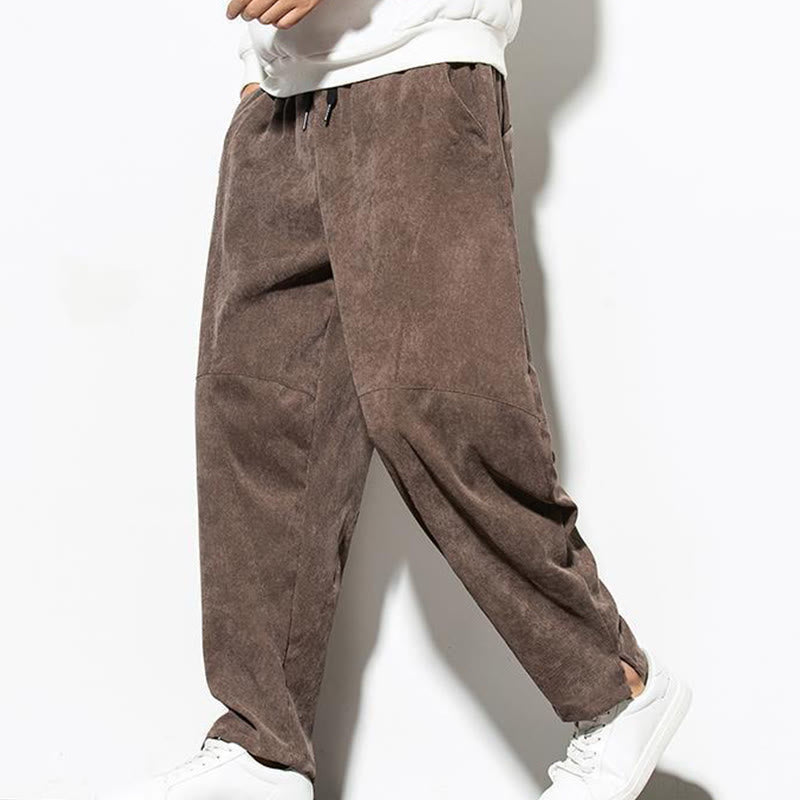 Pantaloni affusolati in velluto a coste di cotone da uomo Buddha Stones Fall Pure Color con tasche - image 26