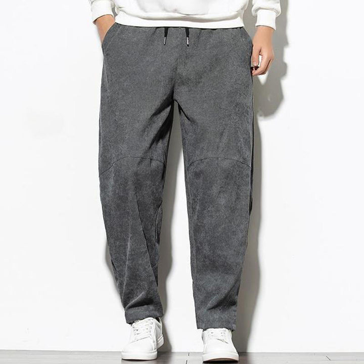 Pantaloni affusolati in velluto a coste di cotone da uomo Buddha Stones Fall Pure Color con tasche - image 7