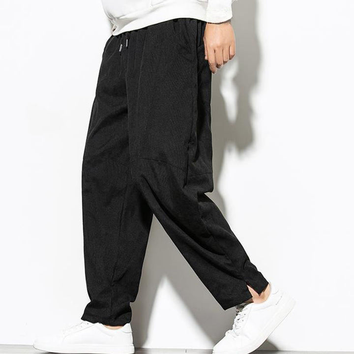 Pantaloni affusolati in velluto a coste di cotone da uomo Buddha Stones Fall Pure Color con tasche - Nero - US/UK/AU46, EU56 (5XL) - image 9