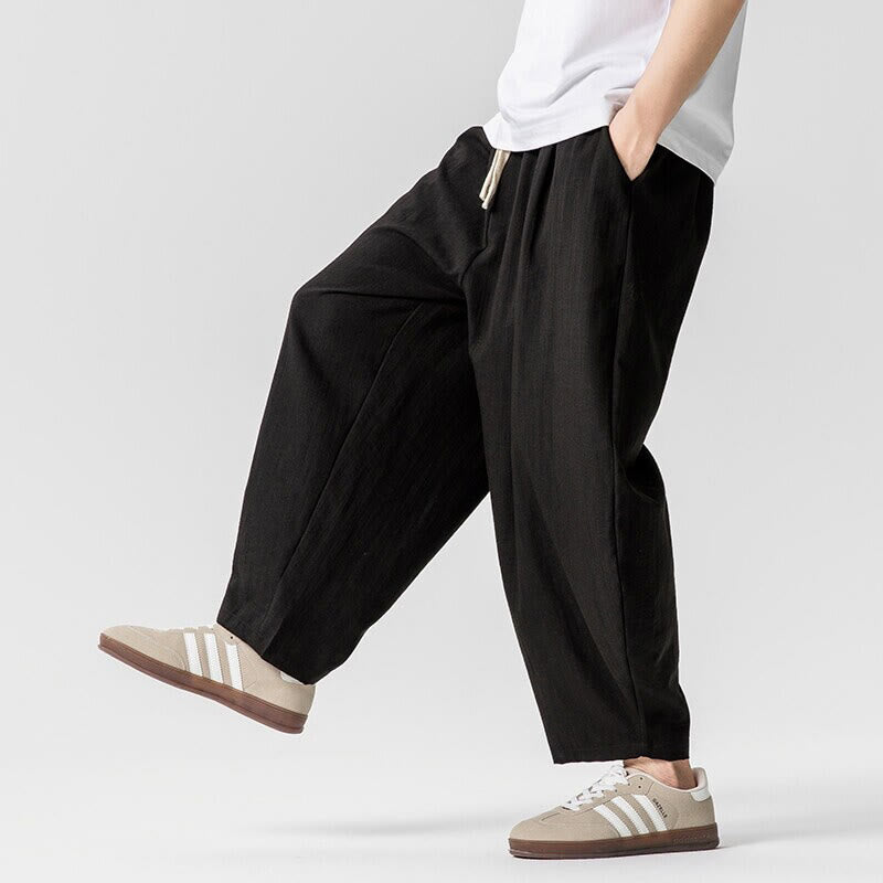 Pantaloni da uomo in cotone alla caviglia con coulisse e tasche, modello Buddha Stones Summer Pure Color - image 40