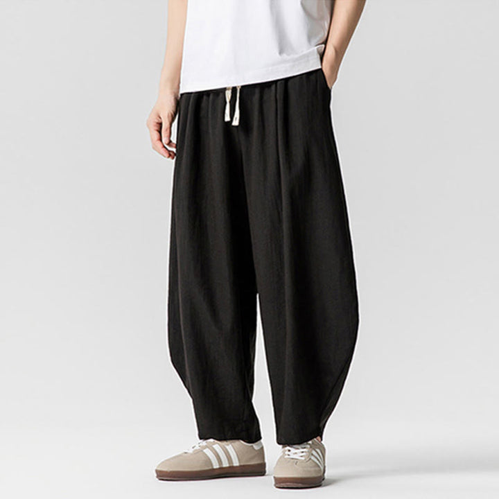 Pantaloni da uomo in cotone alla caviglia con coulisse e tasche, modello Buddha Stones Summer Pure Color - image 38