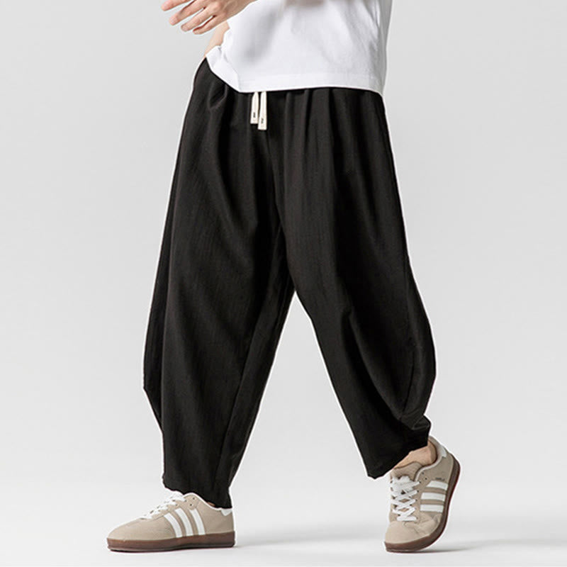 Pantaloni da uomo in cotone alla caviglia con coulisse e tasche, modello Buddha Stones Summer Pure Color - image 35