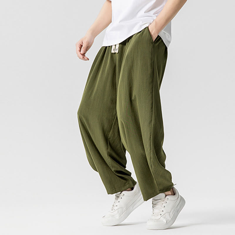 Pantaloni da uomo in cotone alla caviglia con coulisse e tasche, modello Buddha Stones Summer Pure Color - image 25