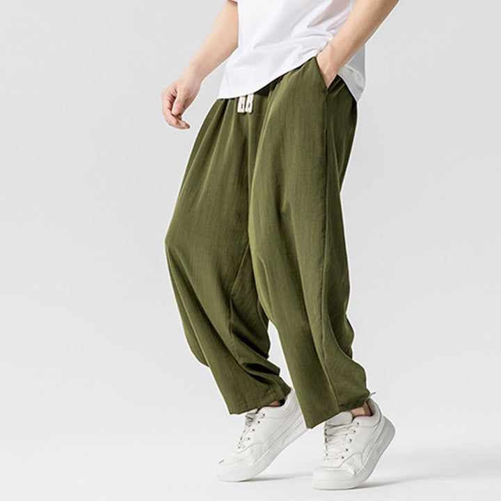 Pantaloni da uomo in cotone alla caviglia con coulisse e tasche, modello Buddha Stones Summer Pure Color - image 25