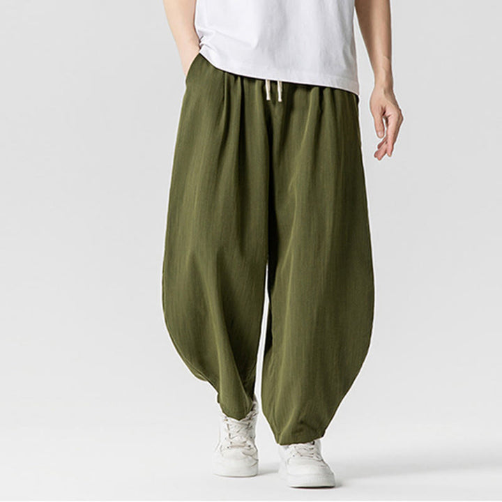 Pantaloni da uomo in cotone alla caviglia con coulisse e tasche, modello Buddha Stones Summer Pure Color - image 23