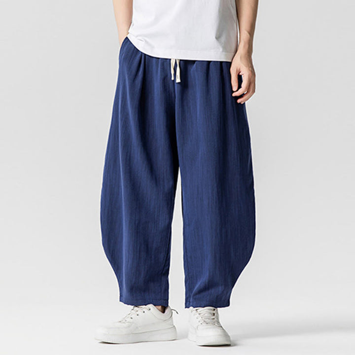 Pantaloni da uomo in cotone alla caviglia con coulisse e tasche, modello Buddha Stones Summer Pure Color - image 1