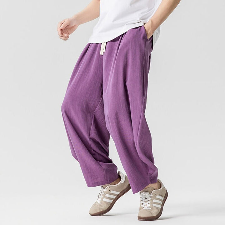 Pantaloni da uomo in cotone alla caviglia con coulisse e tasche, modello Buddha Stones Summer Pure Color - image 32