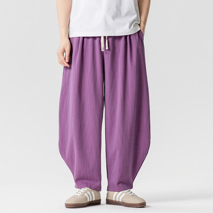 Pantaloni da uomo in cotone alla caviglia con coulisse e tasche, modello Buddha Stones Summer Pure Color - Orchidea media - US/UK/AU46, EU56 (5XL) - image 27