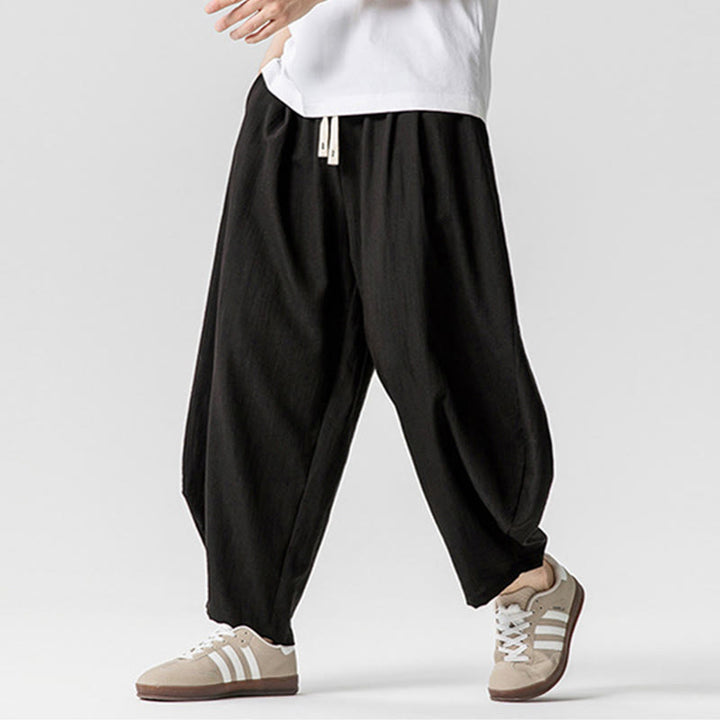 Pantaloni da uomo in cotone alla caviglia con coulisse e tasche, modello Buddha Stones Summer Pure Color - image 35
