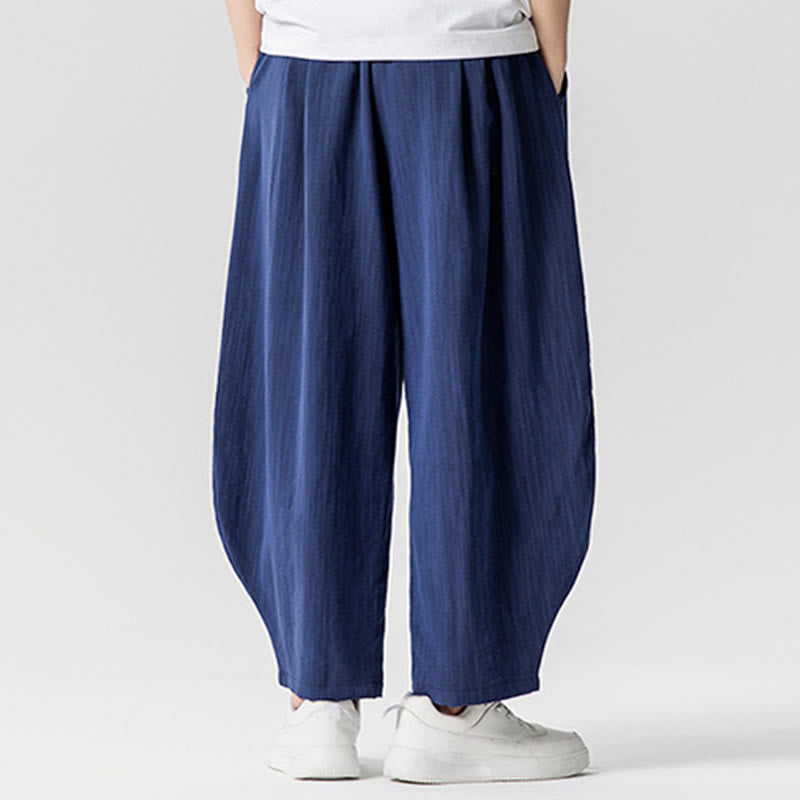 Pantaloni da uomo in cotone alla caviglia con coulisse e tasche, modello Buddha Stones Summer Pure Color - image 2