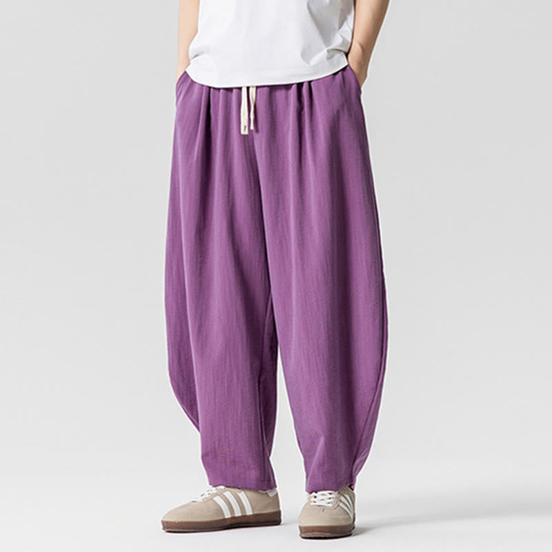 Pantaloni da uomo in cotone alla caviglia con coulisse e tasche, modello Buddha Stones Summer Pure Color - image 28