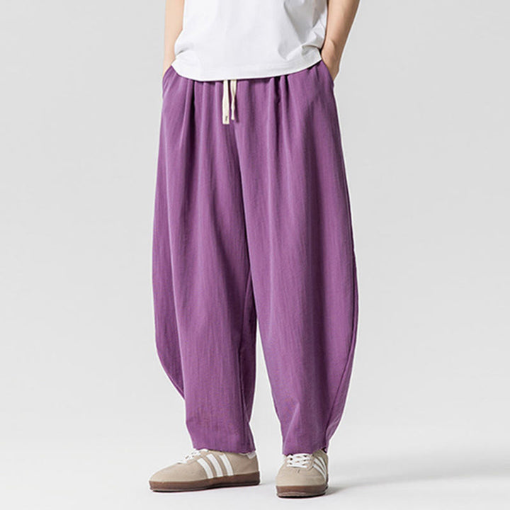 Pantaloni da uomo in cotone alla caviglia con coulisse e tasche, modello Buddha Stones Summer Pure Color - image 28