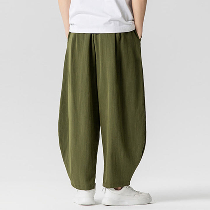 Pantaloni da uomo in cotone alla caviglia con coulisse e tasche, modello Buddha Stones Summer Pure Color - image 22