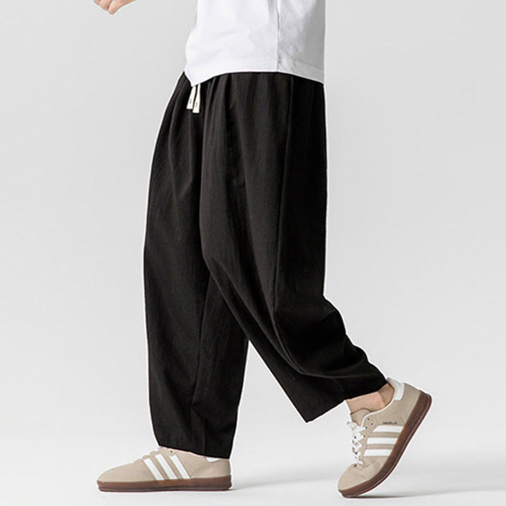 Pantaloni da uomo in cotone alla caviglia con coulisse e tasche, modello Buddha Stones Summer Pure Color - image 36