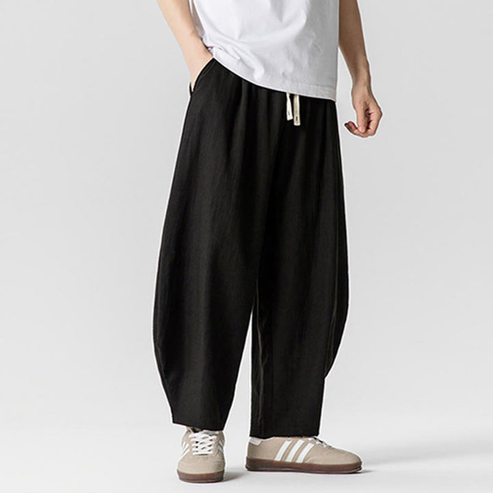 Pantaloni da uomo in cotone alla caviglia con coulisse e tasche, modello Buddha Stones Summer Pure Color - image 39