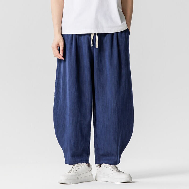 Pantaloni da uomo in cotone alla caviglia con coulisse e tasche, modello Buddha Stones Summer Pure Color - Blu medio - US/UK/AU46, EU56 (5XL) - image 0