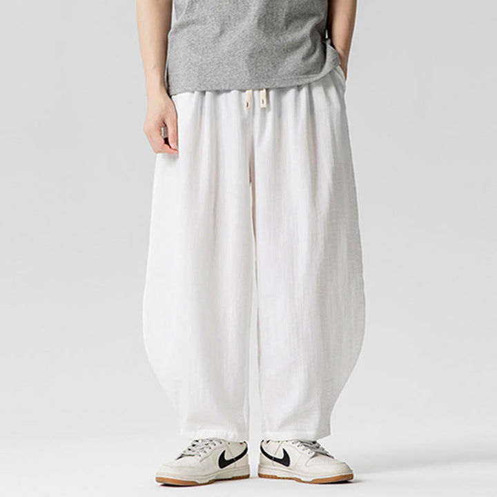 Pantaloni da uomo in cotone alla caviglia con coulisse e tasche, modello Buddha Stones Summer Pure Color - image 13