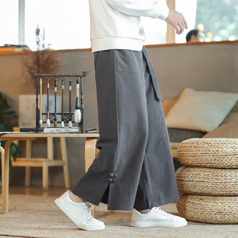Pantaloni larghi da uomo in cotone con tasche, coulisse, bottoni cinesi e rana, modello Buddha Stones Fall - image 4