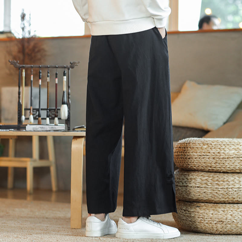 Pantaloni larghi da uomo in cotone con tasche, coulisse, bottoni cinesi e rana, modello Buddha Stones Fall - image 15