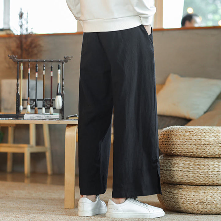 Pantaloni larghi da uomo in cotone con tasche, coulisse, bottoni cinesi e rana, modello Buddha Stones Fall - image 15