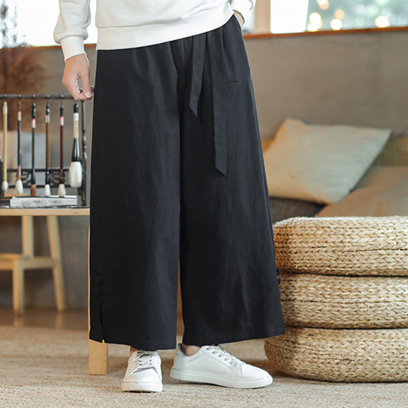Pantaloni larghi da uomo in cotone con tasche, coulisse, bottoni cinesi e rana, modello Buddha Stones Fall - image 18