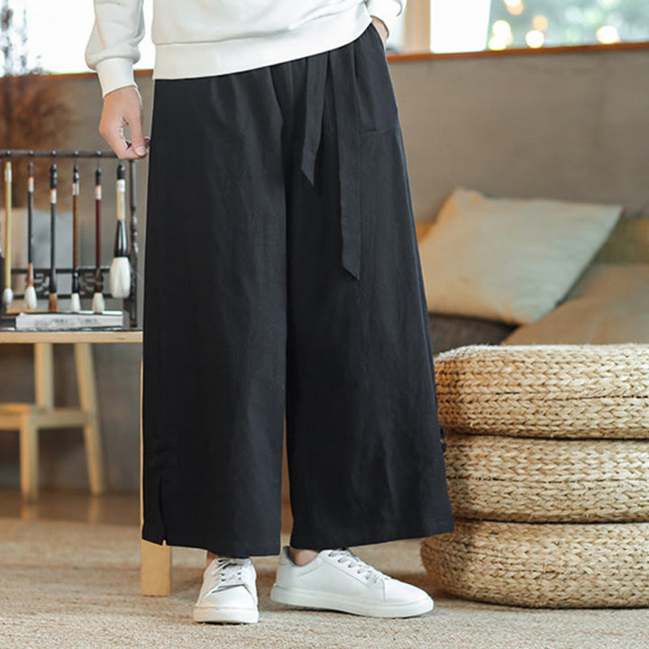 Pantaloni larghi da uomo in cotone con tasche, coulisse, bottoni cinesi e rana, modello Buddha Stones Fall - image 18