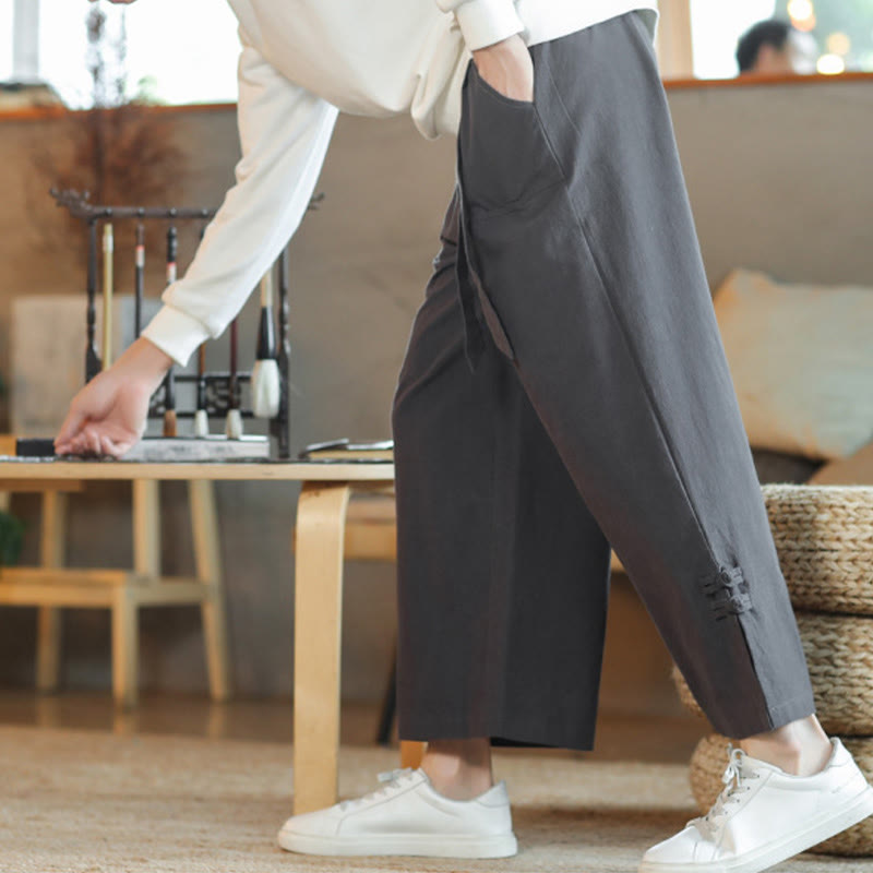 Pantaloni larghi da uomo in cotone con tasche, coulisse, bottoni cinesi e rana, modello Buddha Stones Fall - image 8