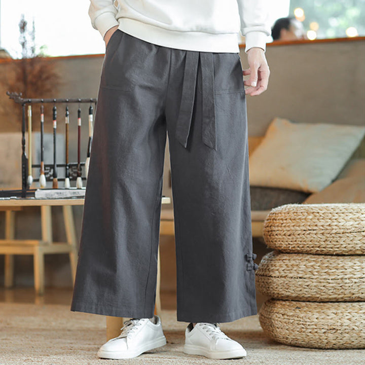 Pantaloni larghi da uomo in cotone con tasche, coulisse, bottoni cinesi e rana, modello Buddha Stones Fall - image 7